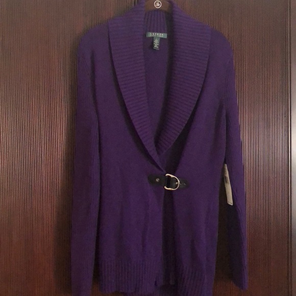 Ralph Lauren Purple Cardigan Buckle Sweater - Picture 2 of 12